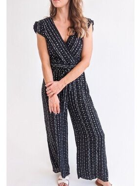 Black Maxi Jumpsuit with White Geometric Print